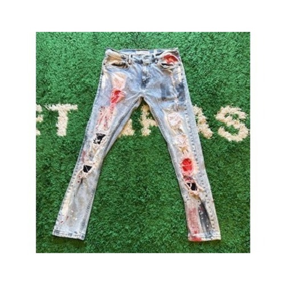 Evolution In Design Distressed Jeans MENS 29 Light Blue Excellent Paint Splatter